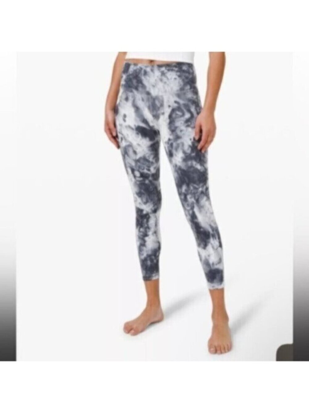 Lululemon White & Blue Marble Dye Wunder Under High Rice Tight Leggings Size 2